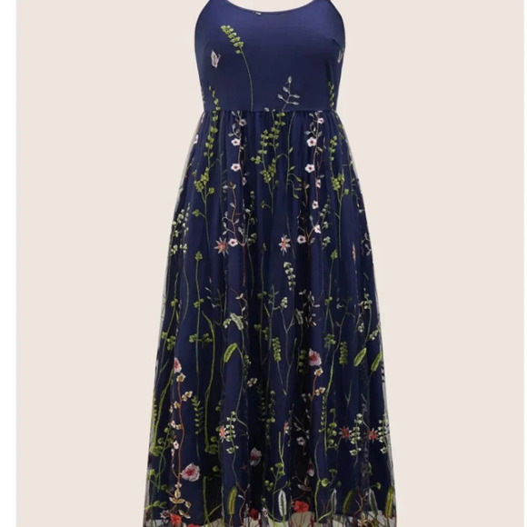 BloomChic Plus Size U Neck Floral Embroidered Mesh Cami Dress 2XL - Picture 6 of 7